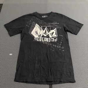 Volcom Stone Mens Small Black Graphic T-Shirt Basic Fit Short Sleeve Cotton Tee